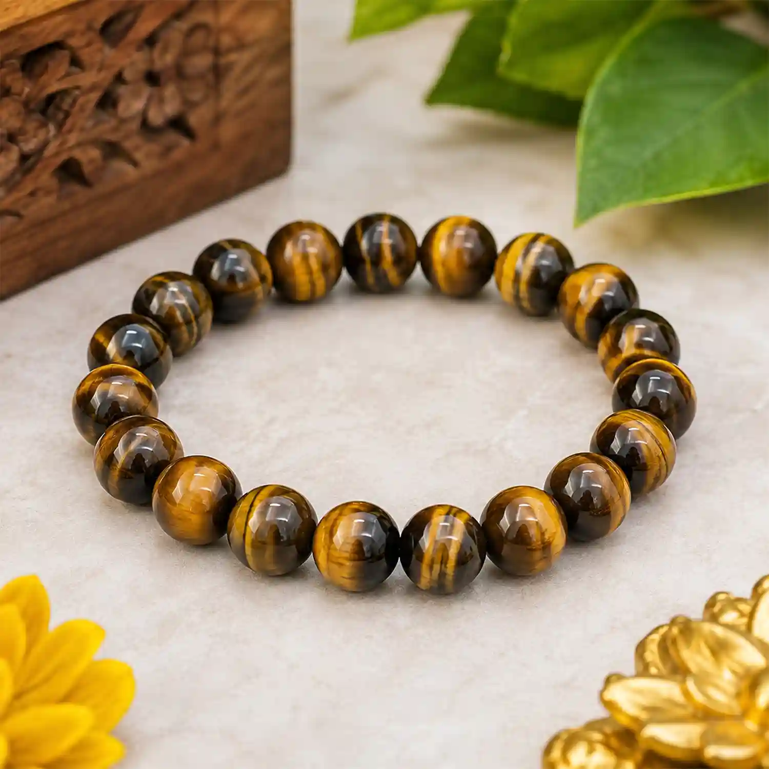 Natural Tiger’s Eye Crystal Bead Bracelet – Golden Brown & Black
